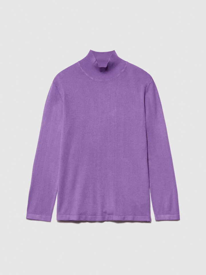 Turtleneck in silk blend - women's high neck sweaters - Lilac | Sisley image number 6